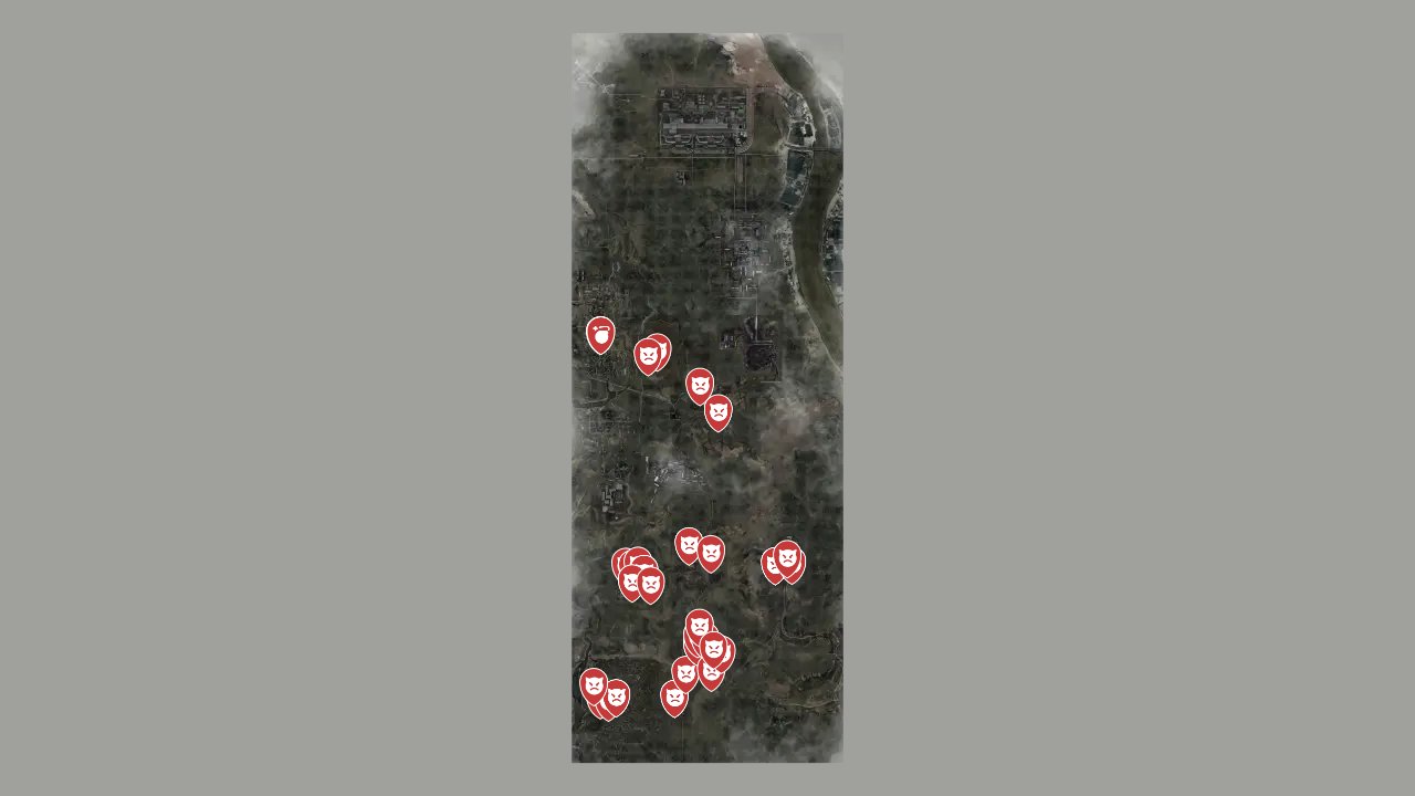 Stalker Clear Sky Enhanced Edition interactive map filtered to show only caution markers