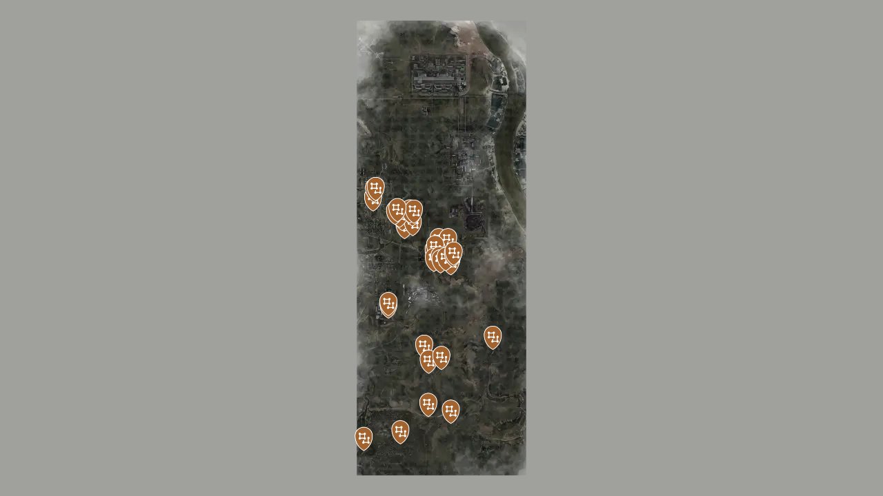 Stalker Clear Sky Enhanced Edition interactive map filtered to show only Concentration markers