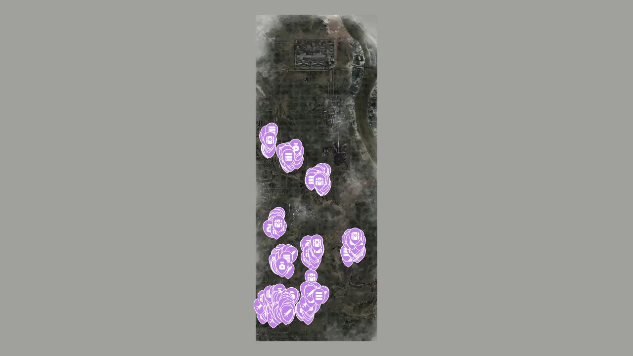 Stalker Clear Sky Enhanced Edition interactive map filtered to show only Stash markers