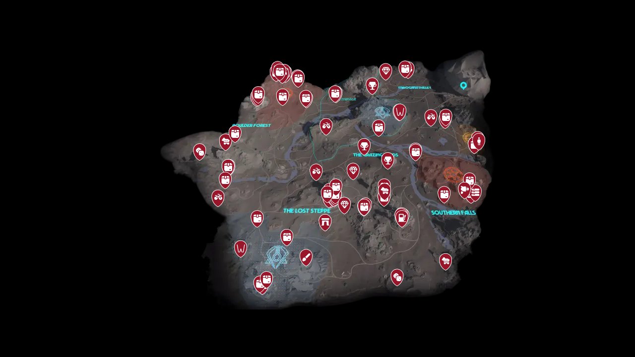 Star Wars Outlaws interactive map filtered to show only Items markers