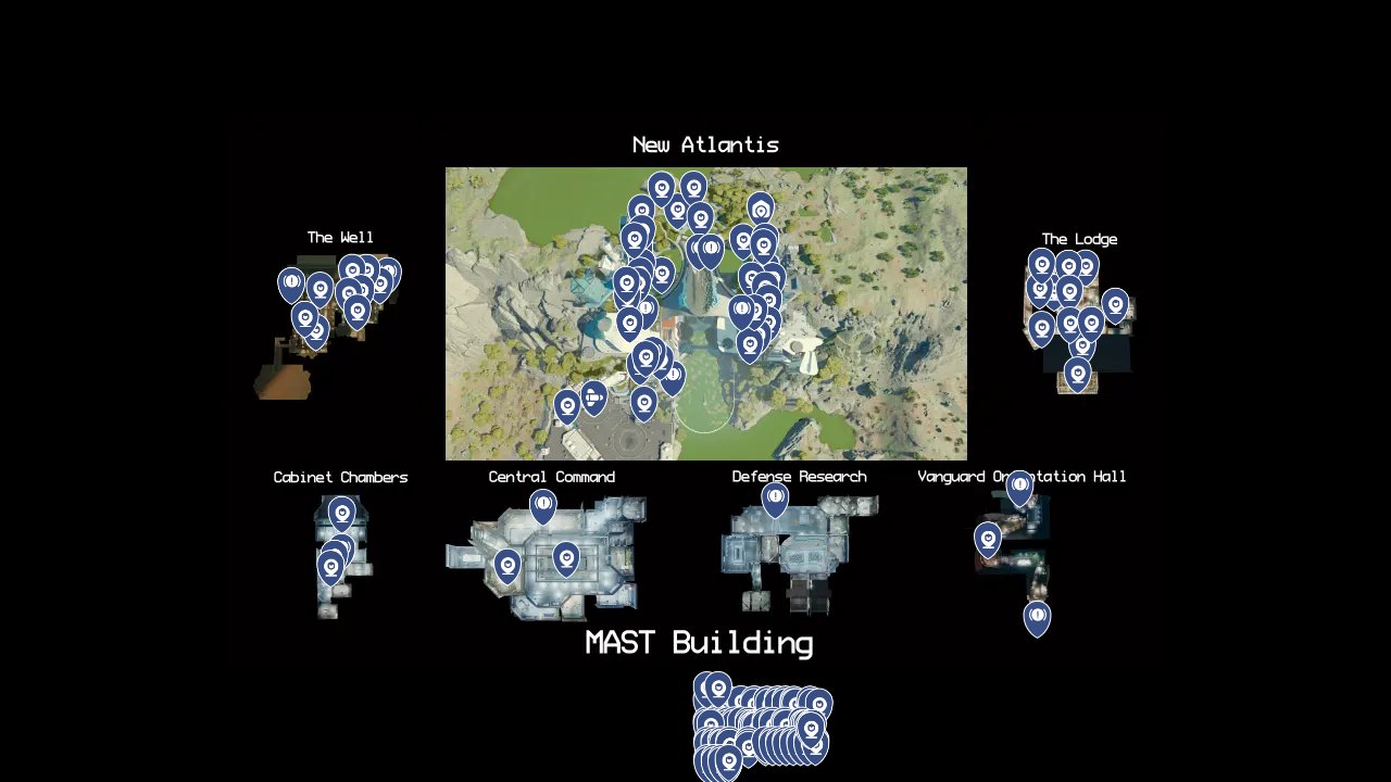 Starfield interactive map filtered to show only Areas of Interest markers