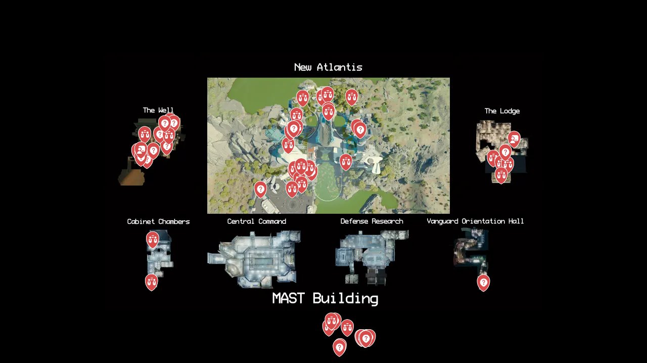 Starfield interactive map filtered to show only Quests & Activities markers