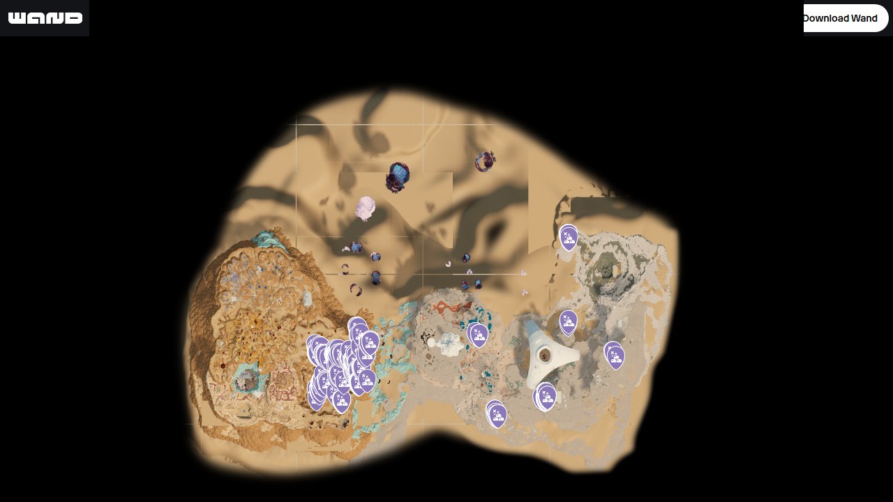 Subnautica 2 interactive map filtered to show only Gold markers