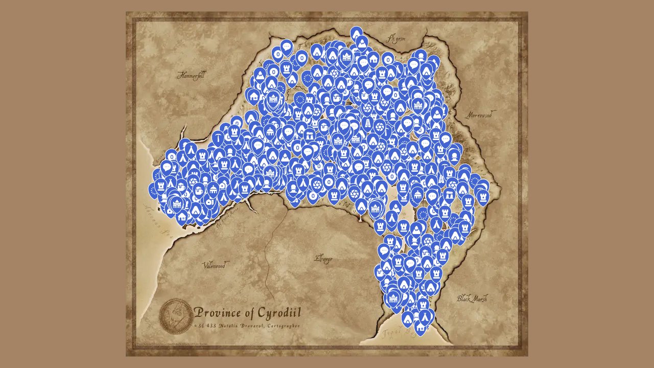 The Elder Scrolls IV Oblivion Remastered interactive map filtered to show only Locations markers