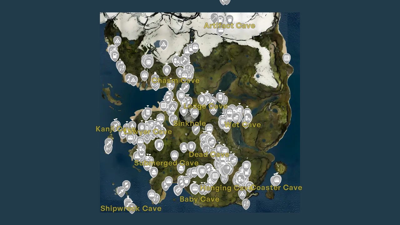 The Forest interactive map filtered to show only Items markers