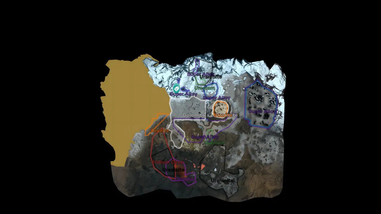 The Planet Crafter interactive map filtered to show only Crafting Materials markers