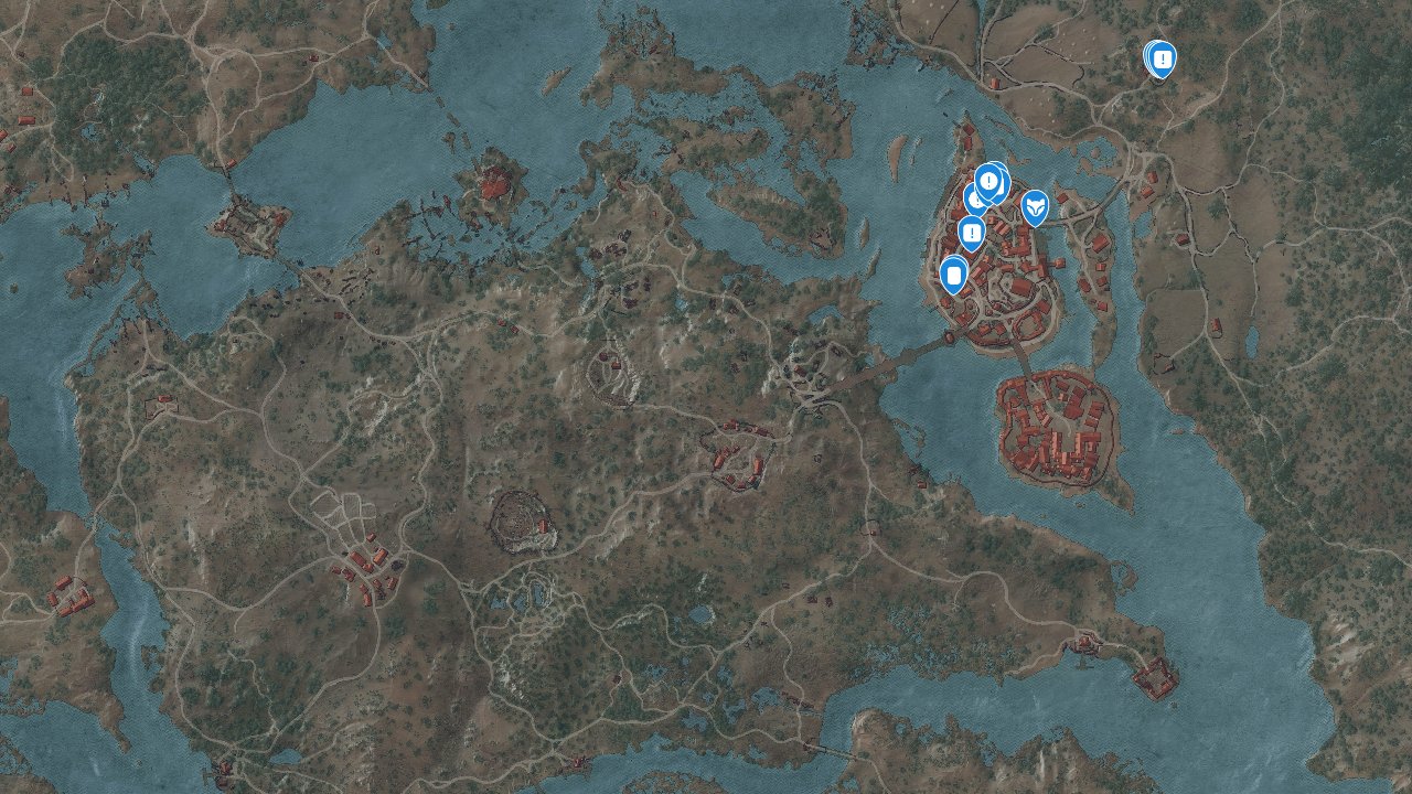 The Witcher 3 interactive map filtered to show only Hearts of Stone DLC markers