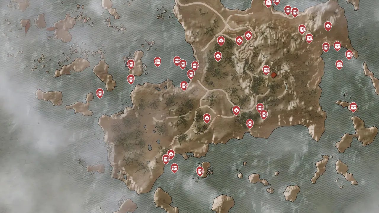 The Witcher 3 interactive map filtered to show only Items markers