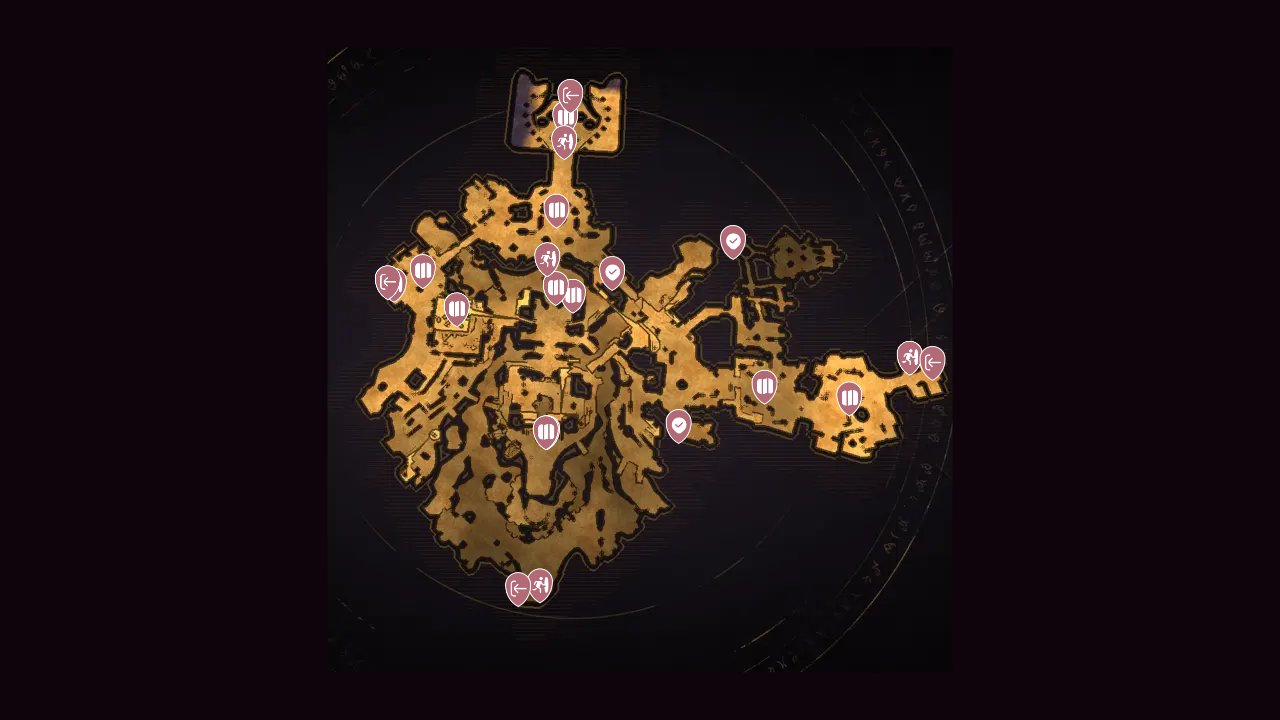 Tiny Tinas Wonderlands interactive map filtered to show only Point of Interests markers