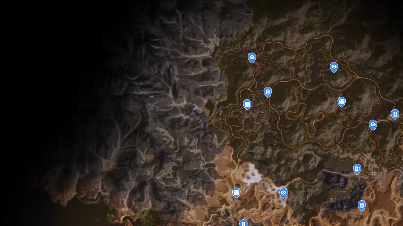 Rage 2 interactive map filtered to show only Capture & Control markers