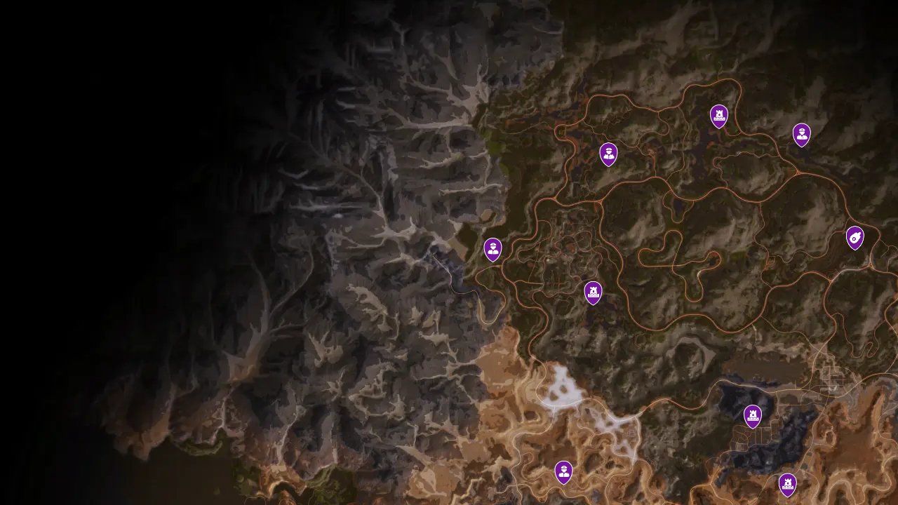 Rage 2 interactive map filtered to show only Search & Recover markers