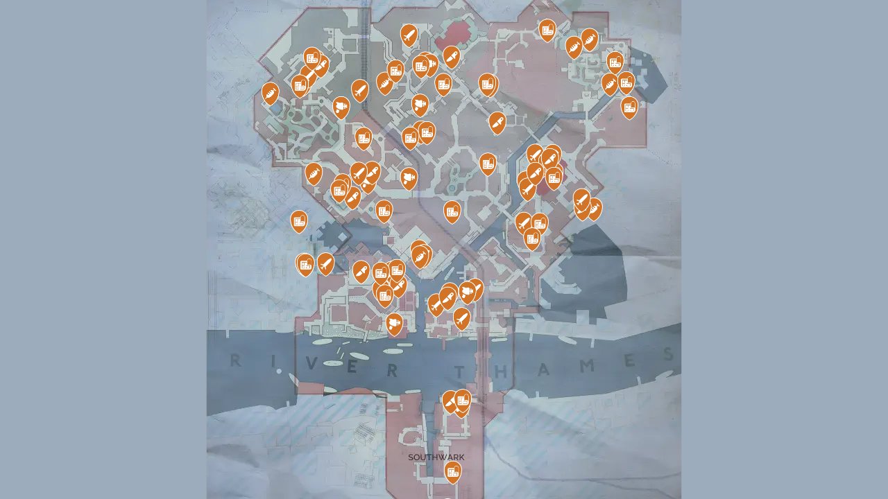 Vampyr interactive map filtered to show only Collectibles markers