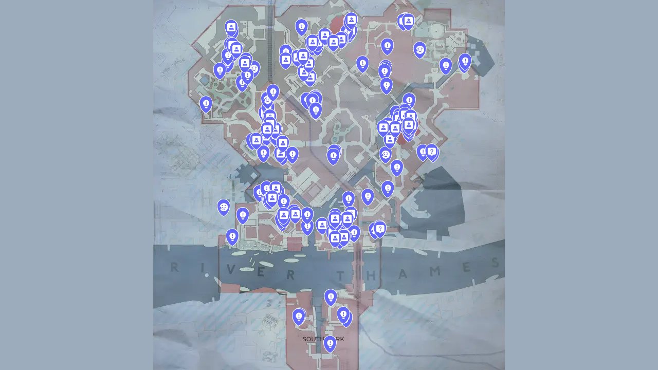 Vampyr interactive map filtered to show only People markers