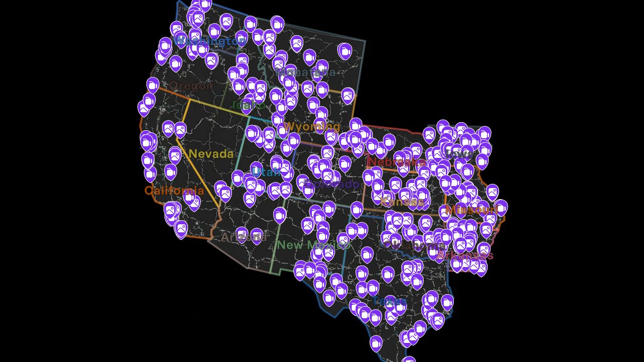American Truck Simulator interactive map filtered to show only Collectibles markers