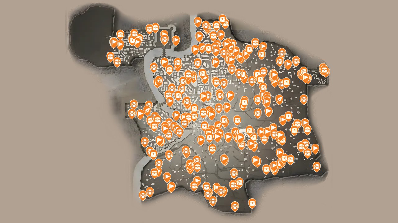 Assassins Creed Brotherhood interactive map filtered to show only Collectibles markers