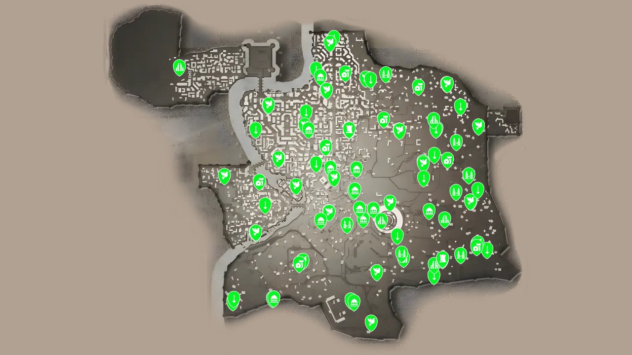 Assassins Creed Brotherhood interactive map filtered to show only Locations markers