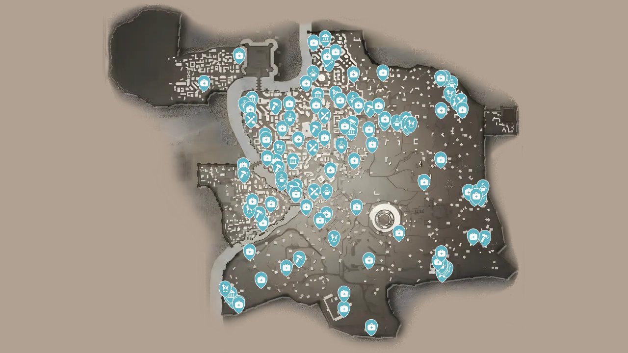 Assassins Creed Brotherhood interactive map filtered to show only Vendors markers