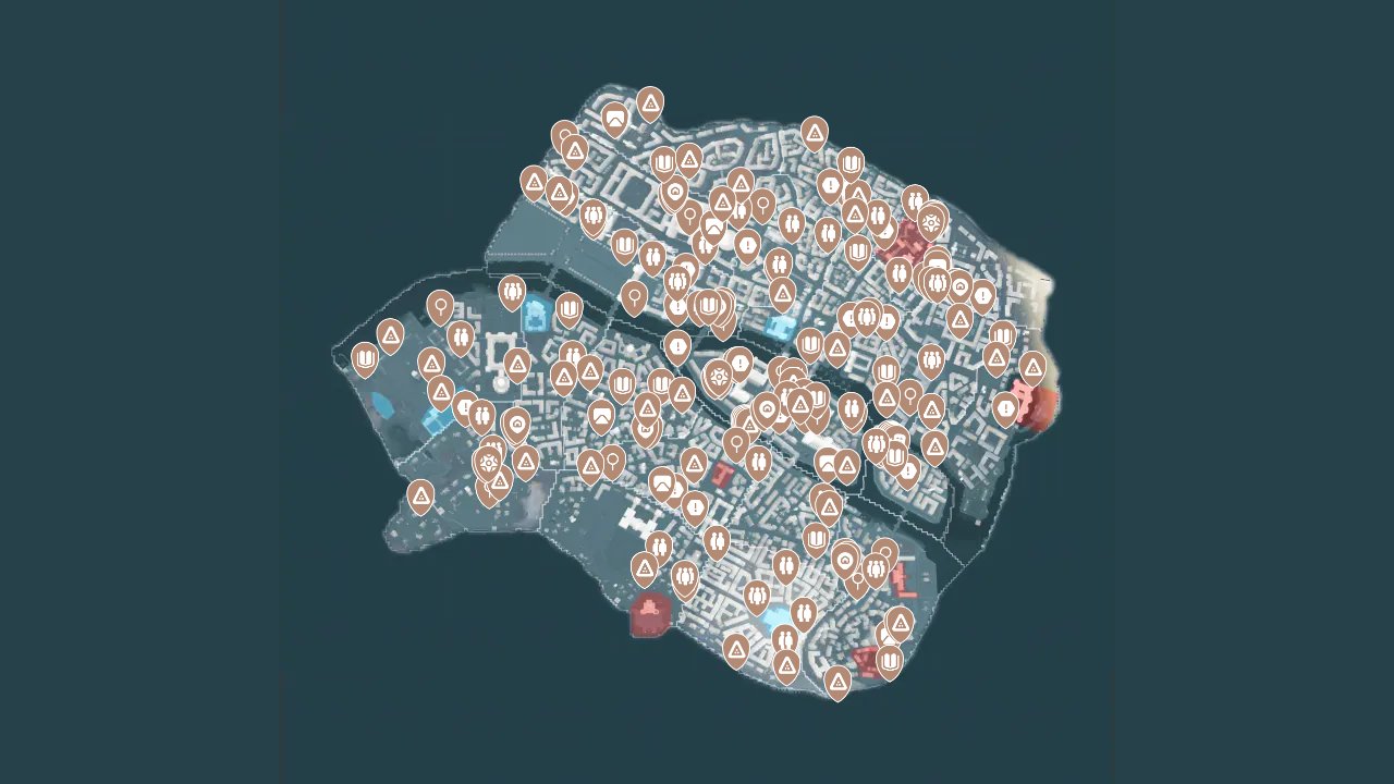 Assassins Creed Unity interactive map filtered to show only Missions markers