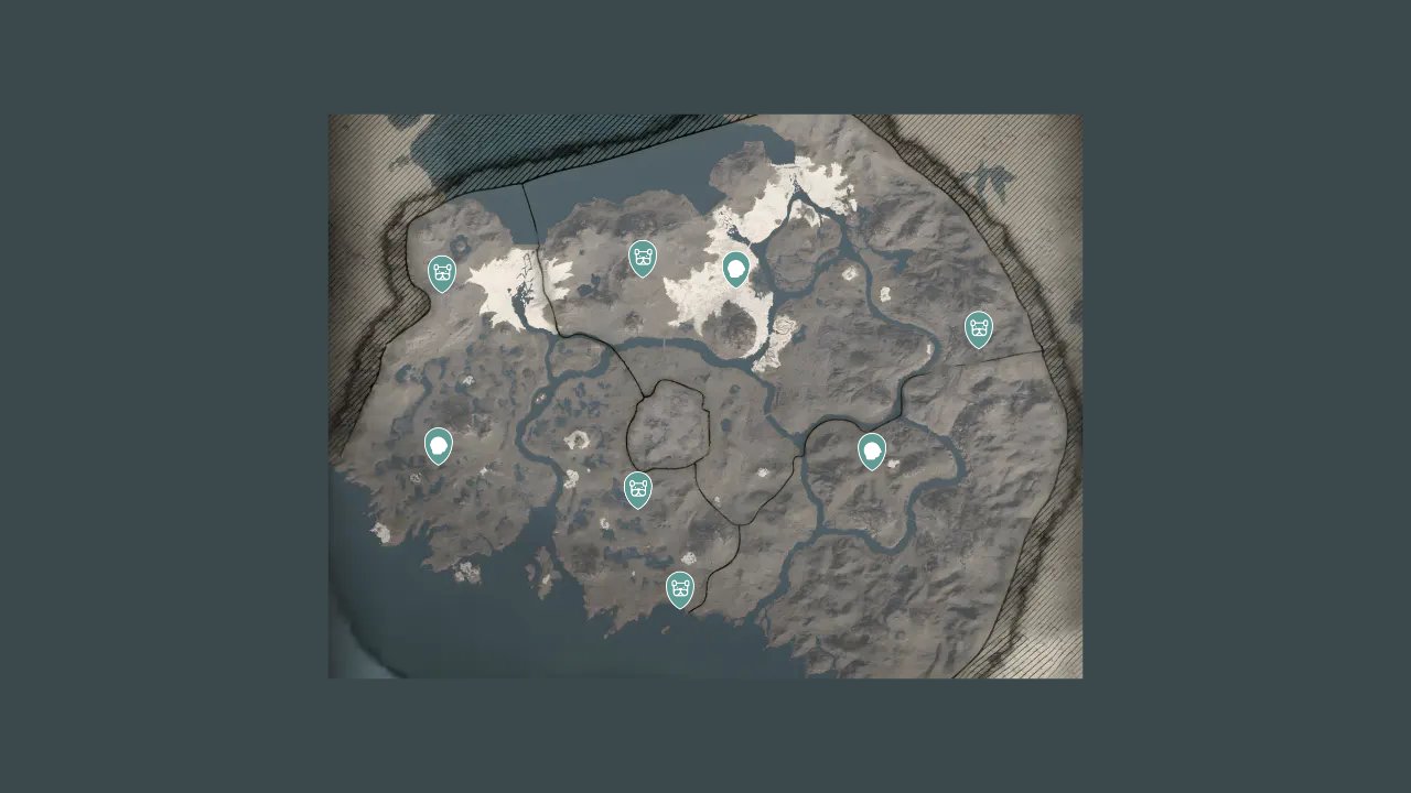 Assassins Creed Valhalla interactive map filtered to show only Boss markers