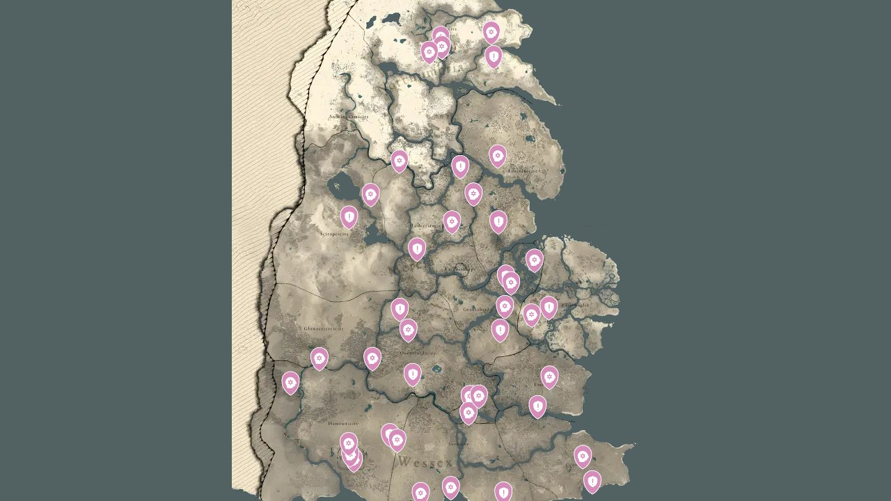 Assassins Creed Valhalla interactive map filtered to show only Order markers