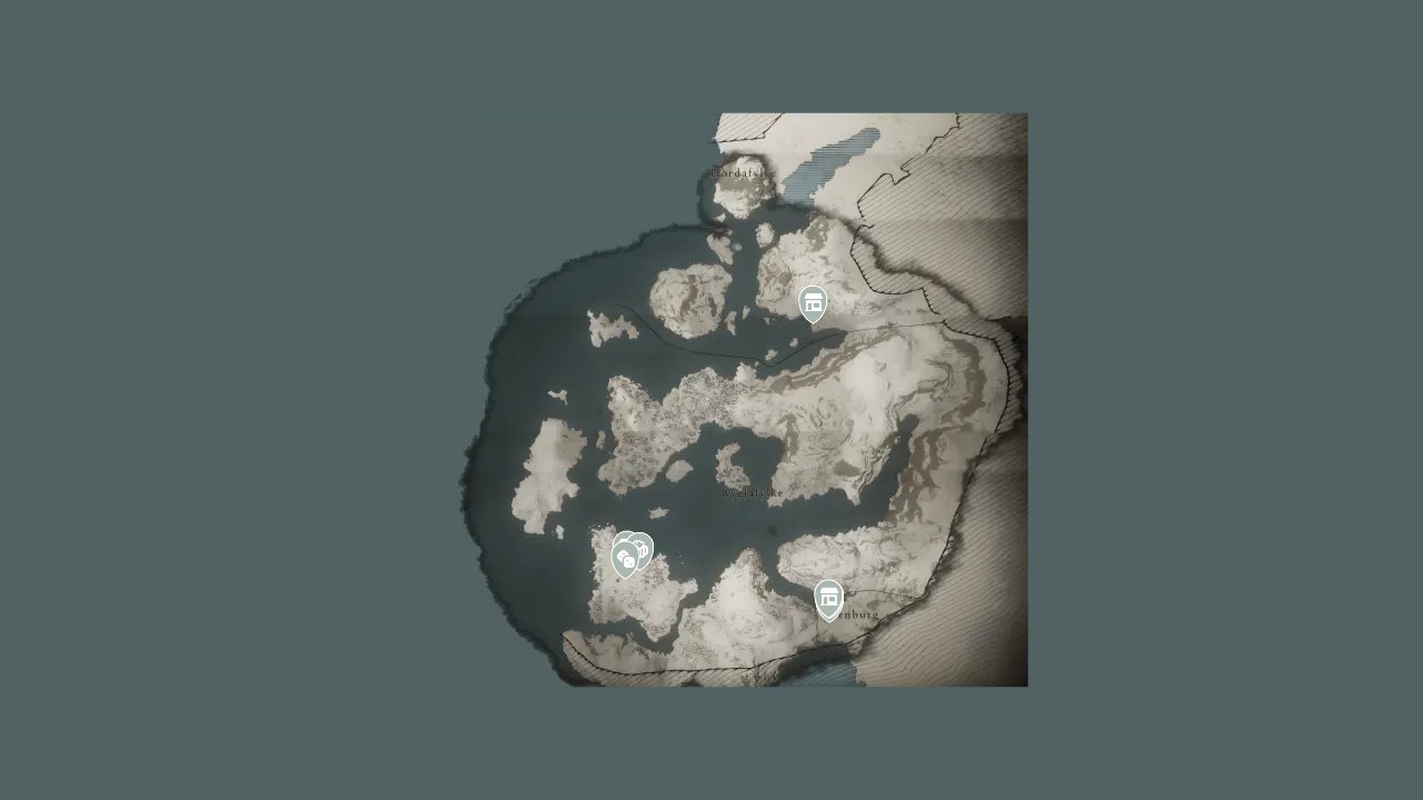 Assassins Creed Valhalla interactive map filtered to show only Services markers