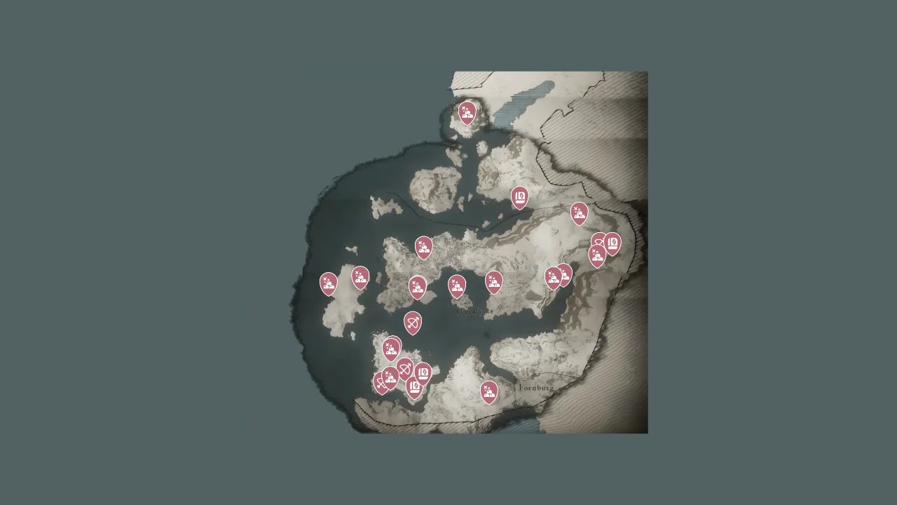 Assassins Creed Valhalla interactive map filtered to show only Wealth markers