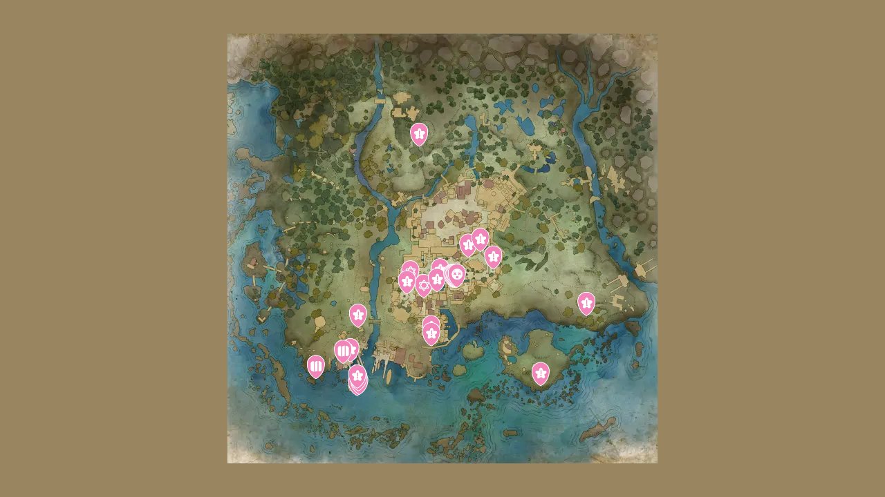 Avowed interactive map filtered to show only Activities markers