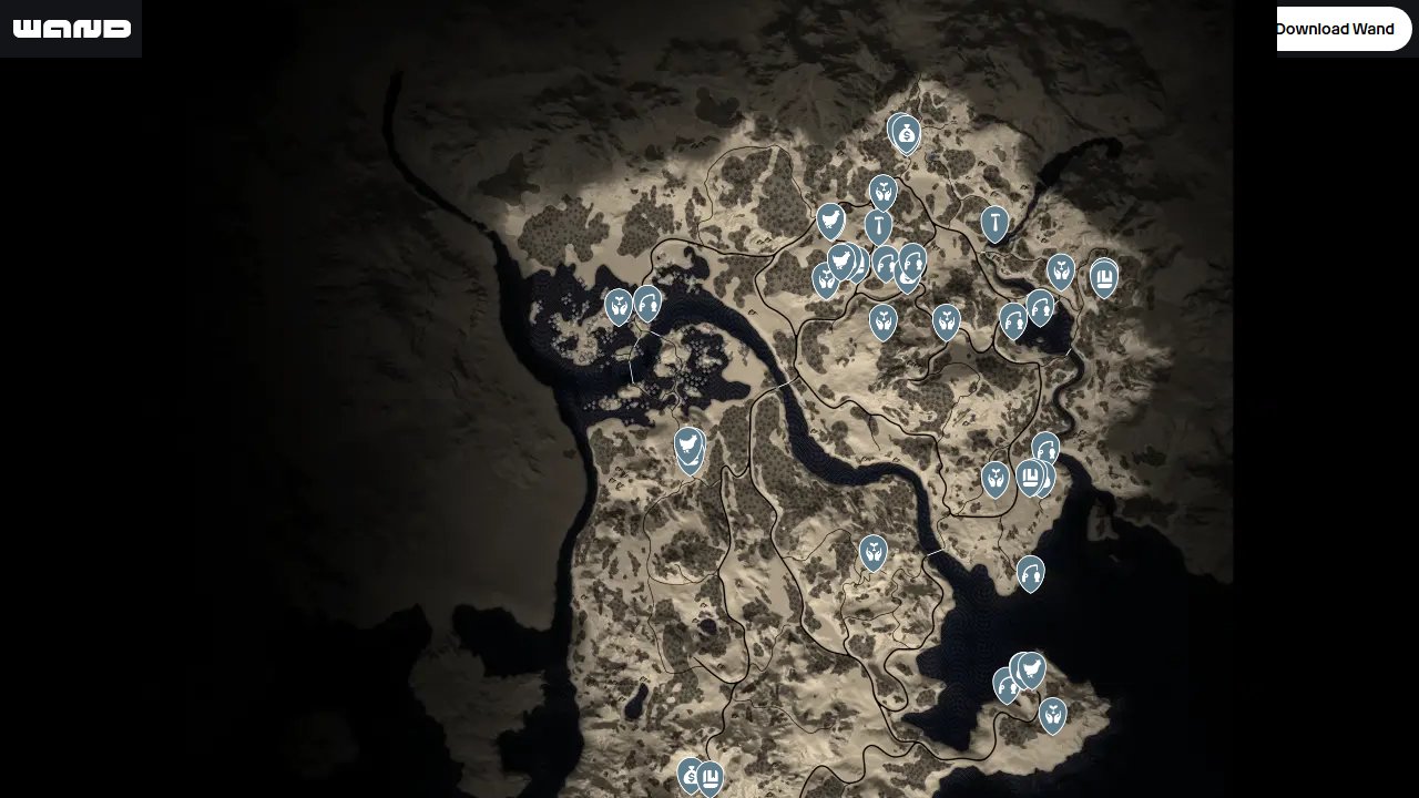Bellwright interactive map filtered to show only Traders markers