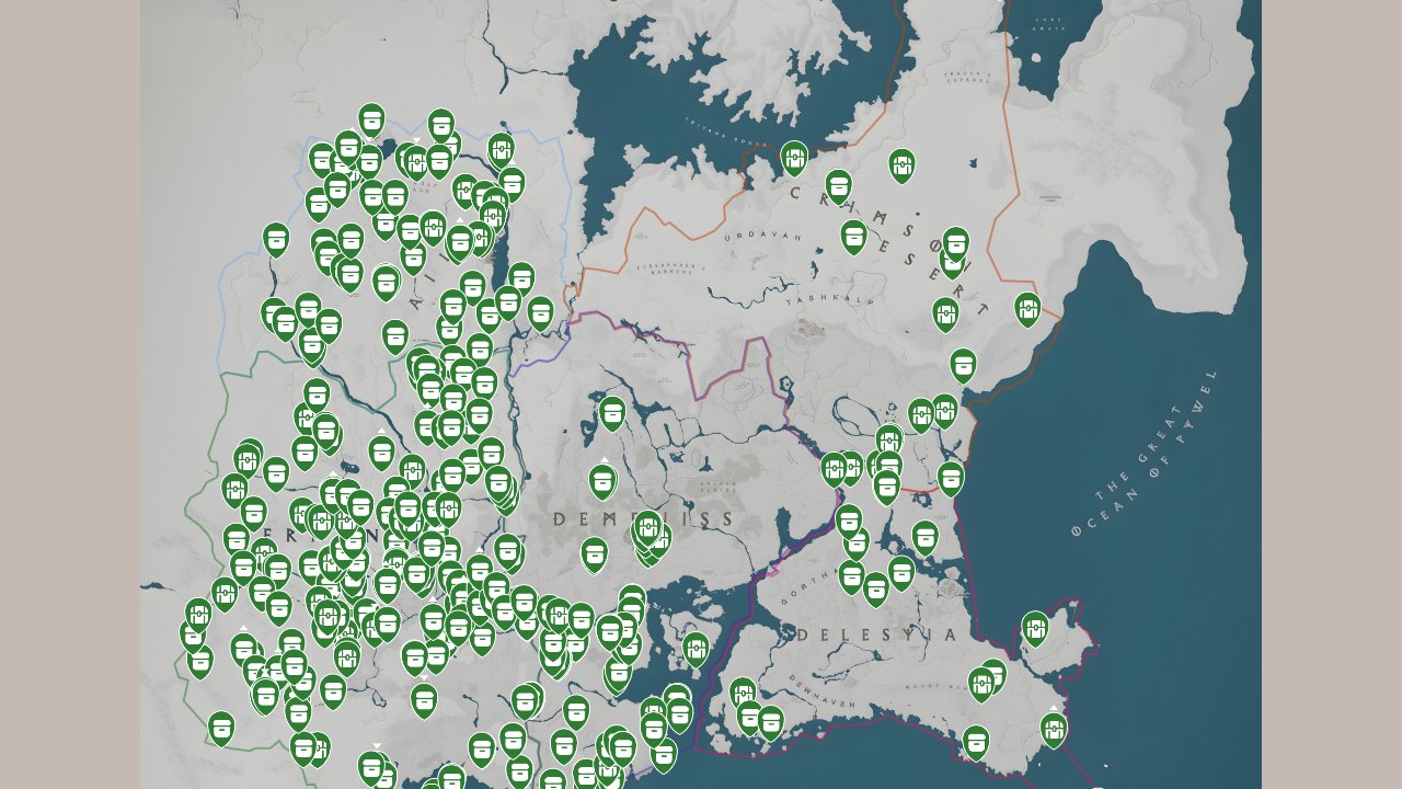 Crimson Desert interactive map filtered to show only Loot markers