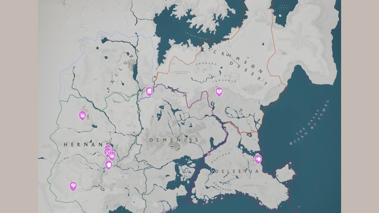 Crimson Desert interactive map filtered to show only Minigames markers