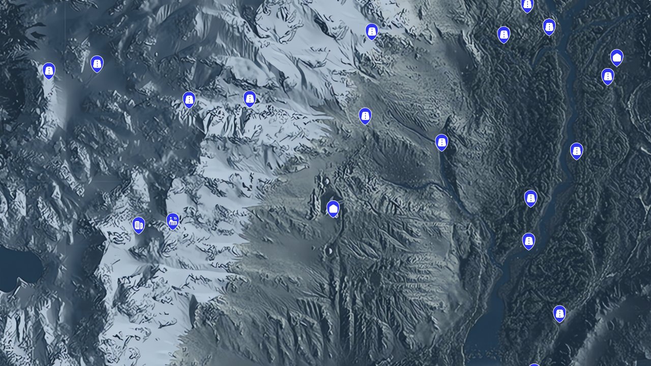 Death Stranding interactive map filtered to show only Locations markers