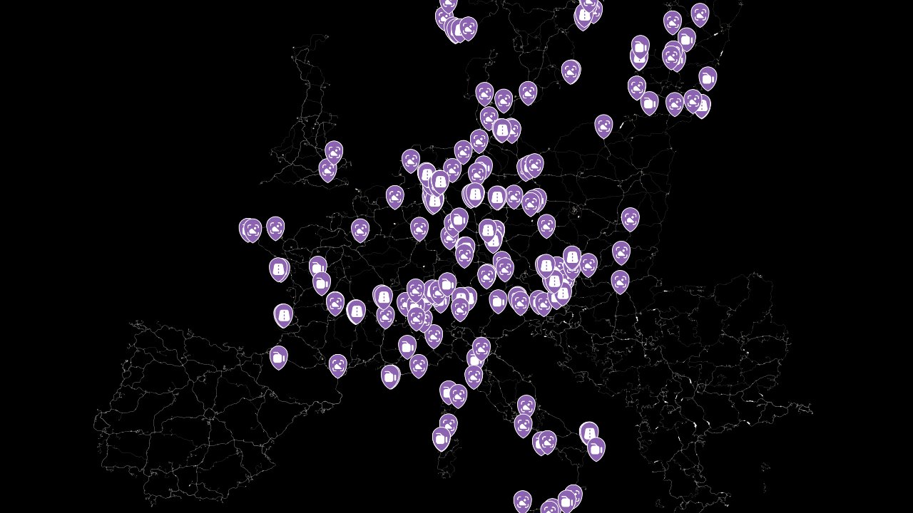 Euro Truck Simulator 2 interactive map filtered to show only Collectibles markers