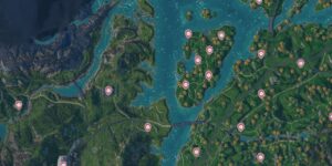Far Cry New Dawn interactive map filtered to show only Locations markers