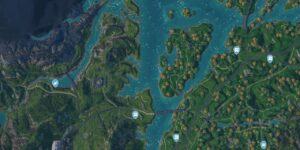 Far Cry New Dawn interactive map filtered to show only Resources markers