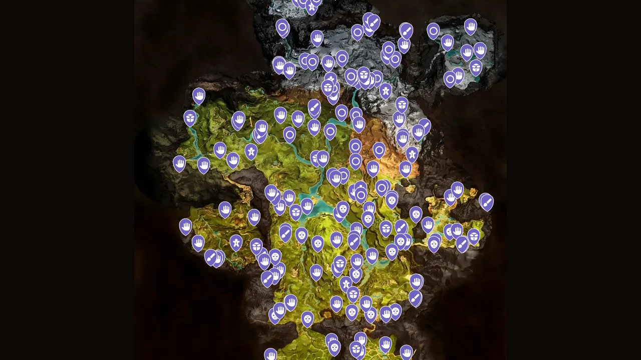Far Cry Primal interactive map filtered to show only Collectibles markers