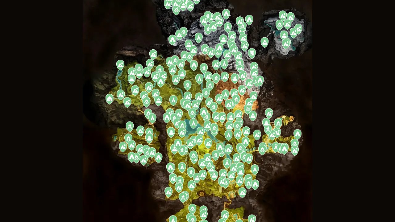 Far Cry Primal interactive map filtered to show only Locations markers
