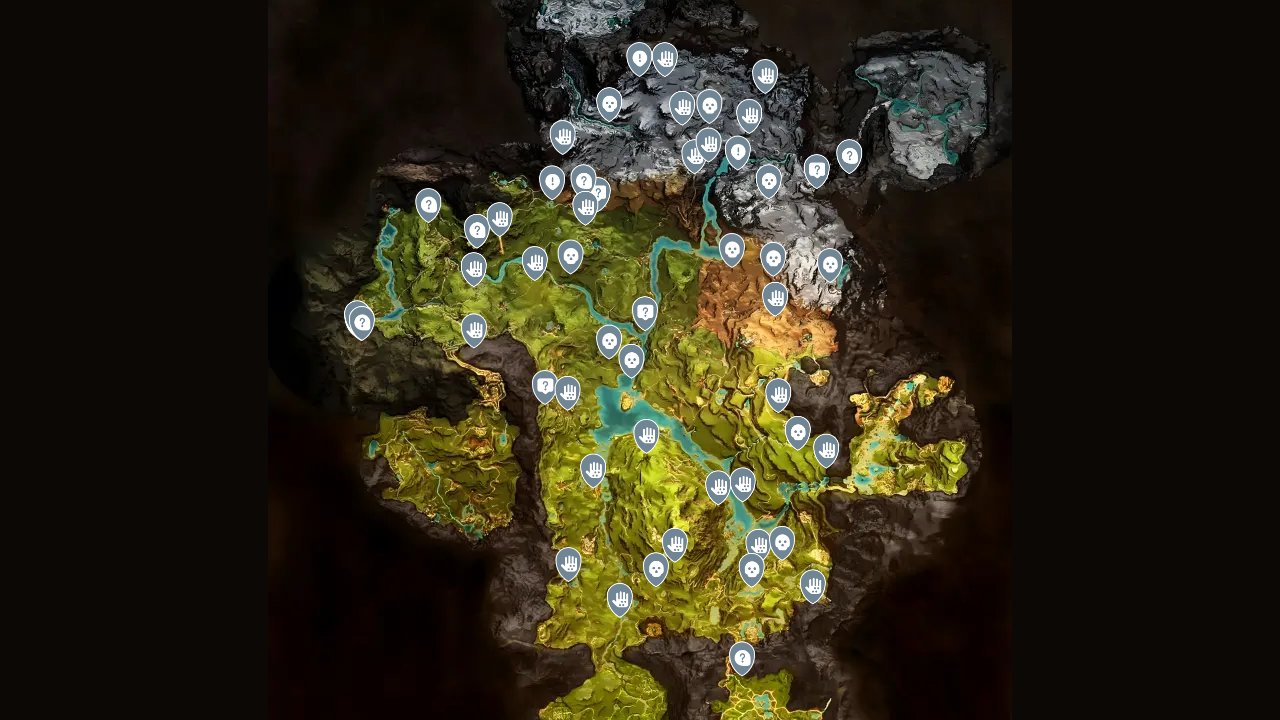 Far Cry Primal interactive map filtered to show only Missions markers