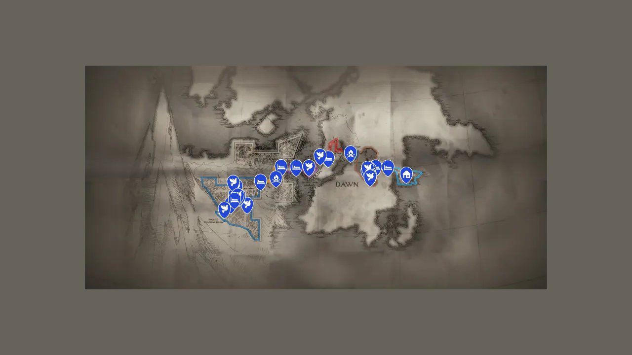 Flintlock The Siege Of Dawn interactive map filtered to show only Locations markers