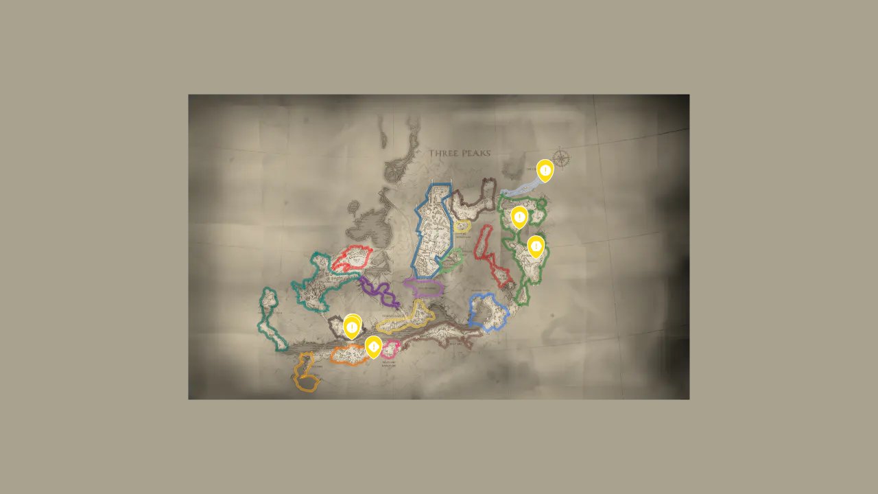 Flintlock The Siege Of Dawn interactive map filtered to show only Quest Objectives markers