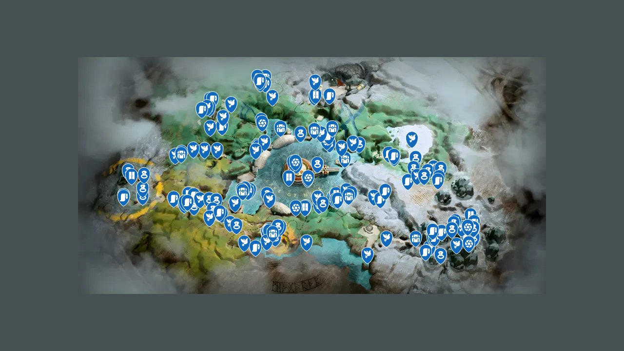 God Of War interactive map filtered to show only Collectible markers