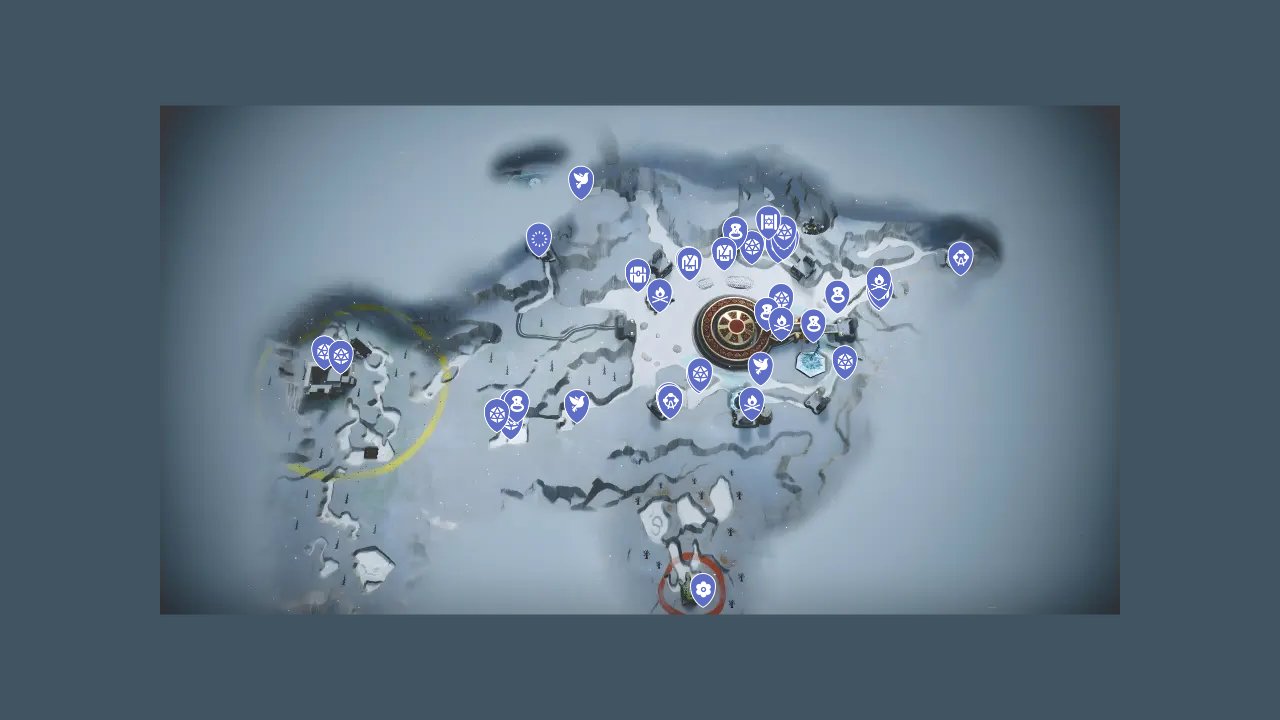 God Of War Ragnarok interactive map filtered to show only Collectibles markers