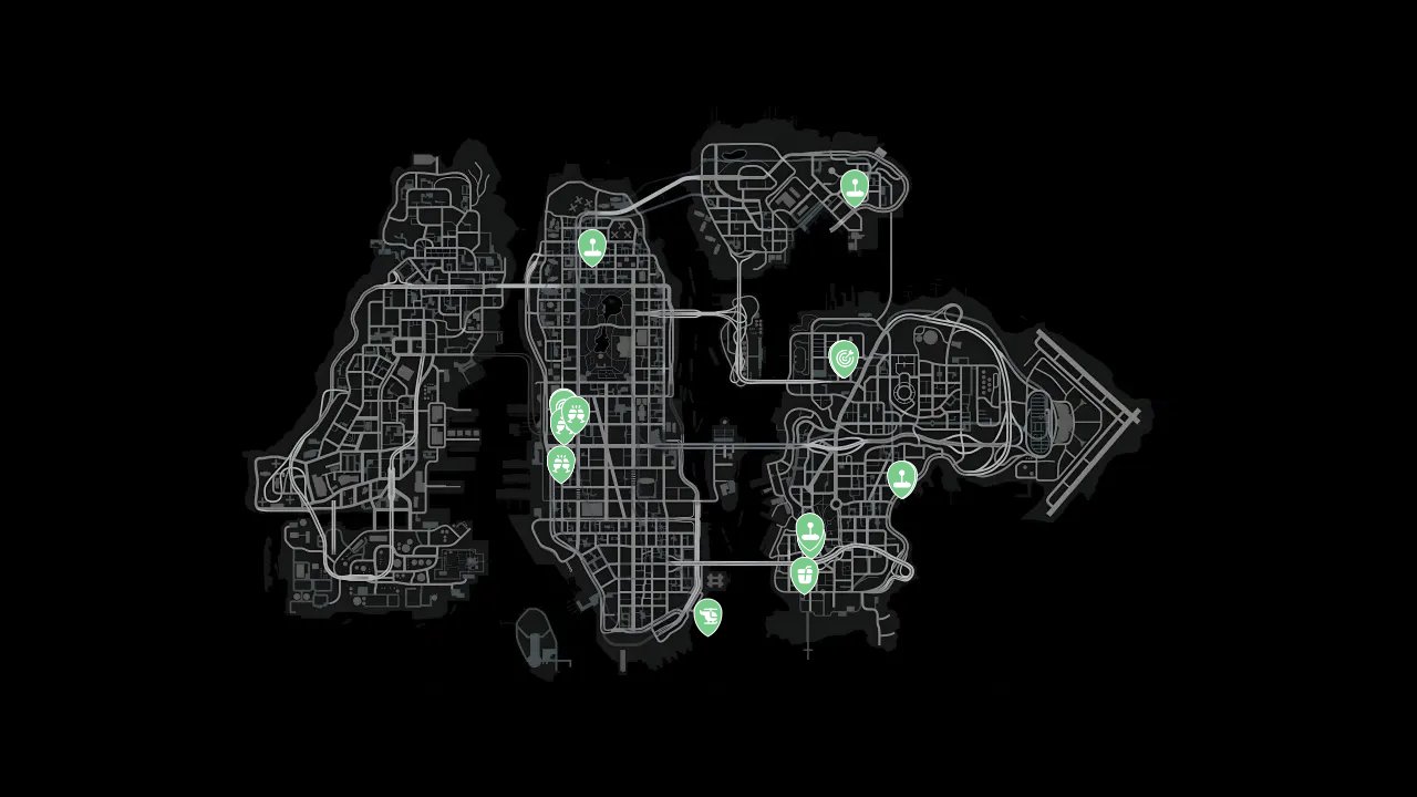 Grand Theft Auto IV interactive map filtered to show only Activities markers