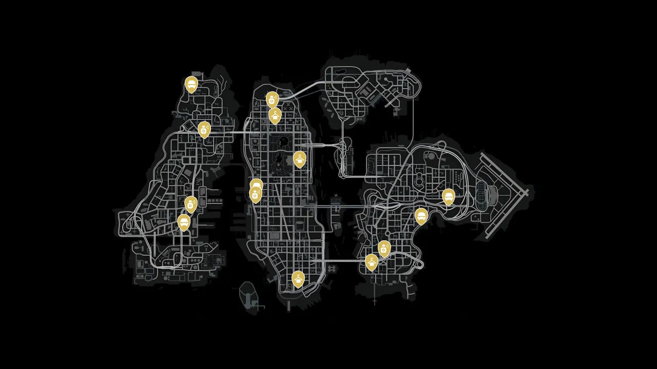 Grand Theft Auto IV interactive map filtered to show only Services markers