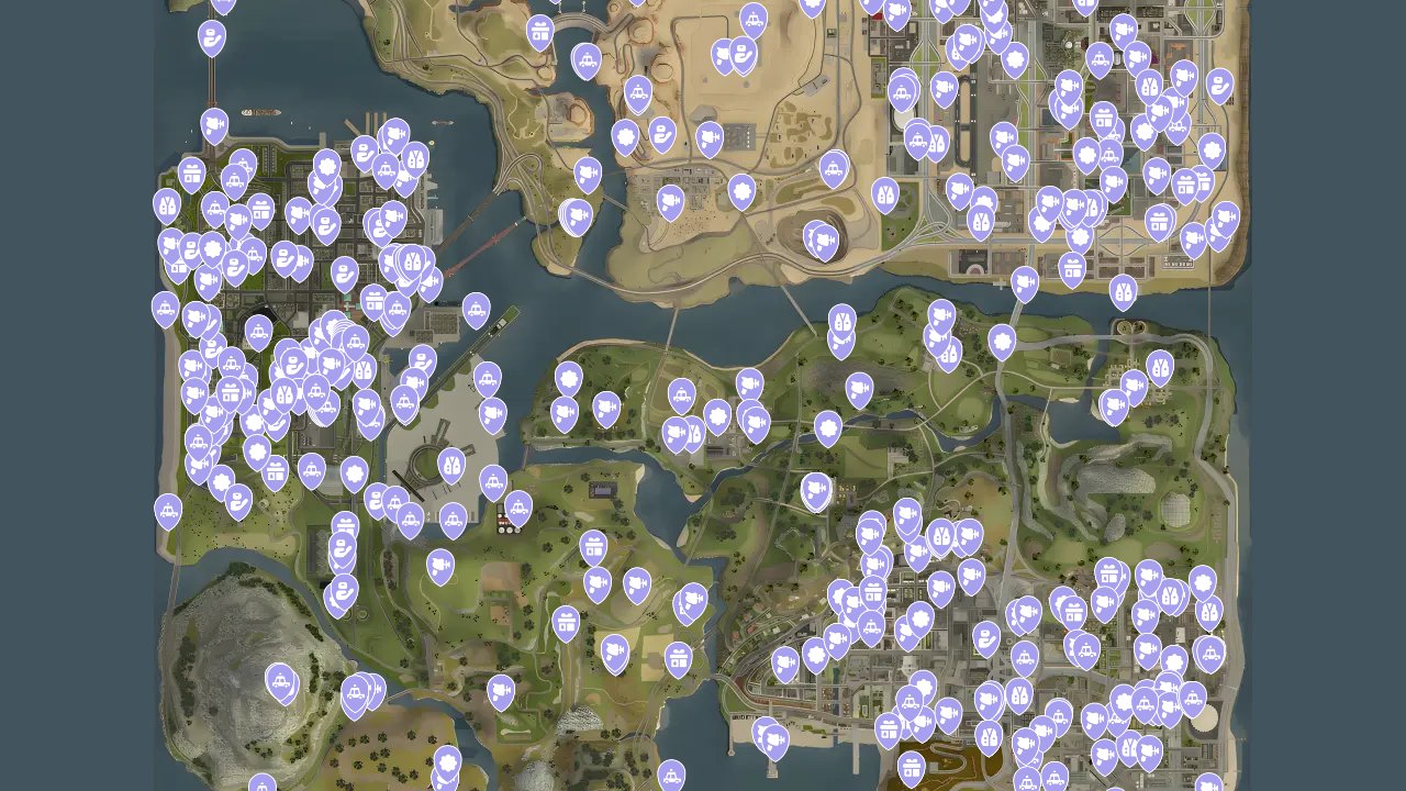 Grand Theft Auto San Andreas The Definitive Edition interactive map filtered to show only Pickups markers