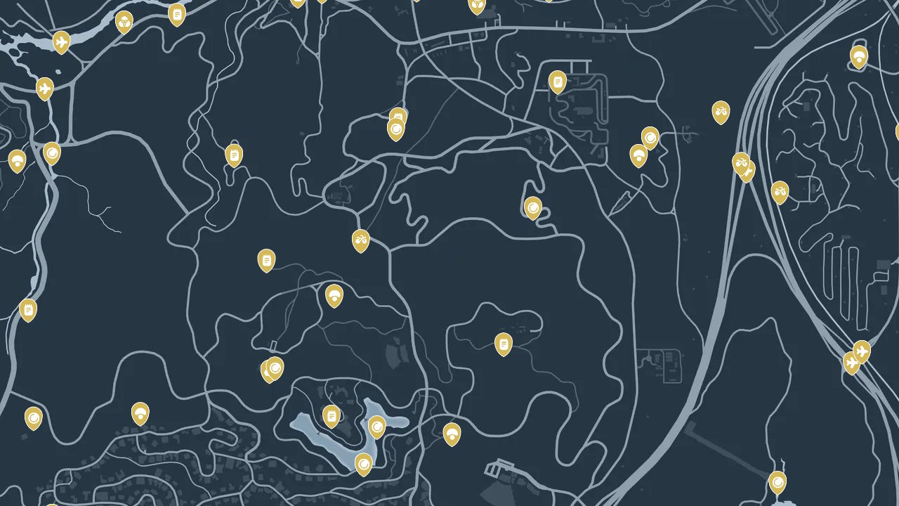 Grand Theft Auto V interactive map filtered to show only Collectibles markers