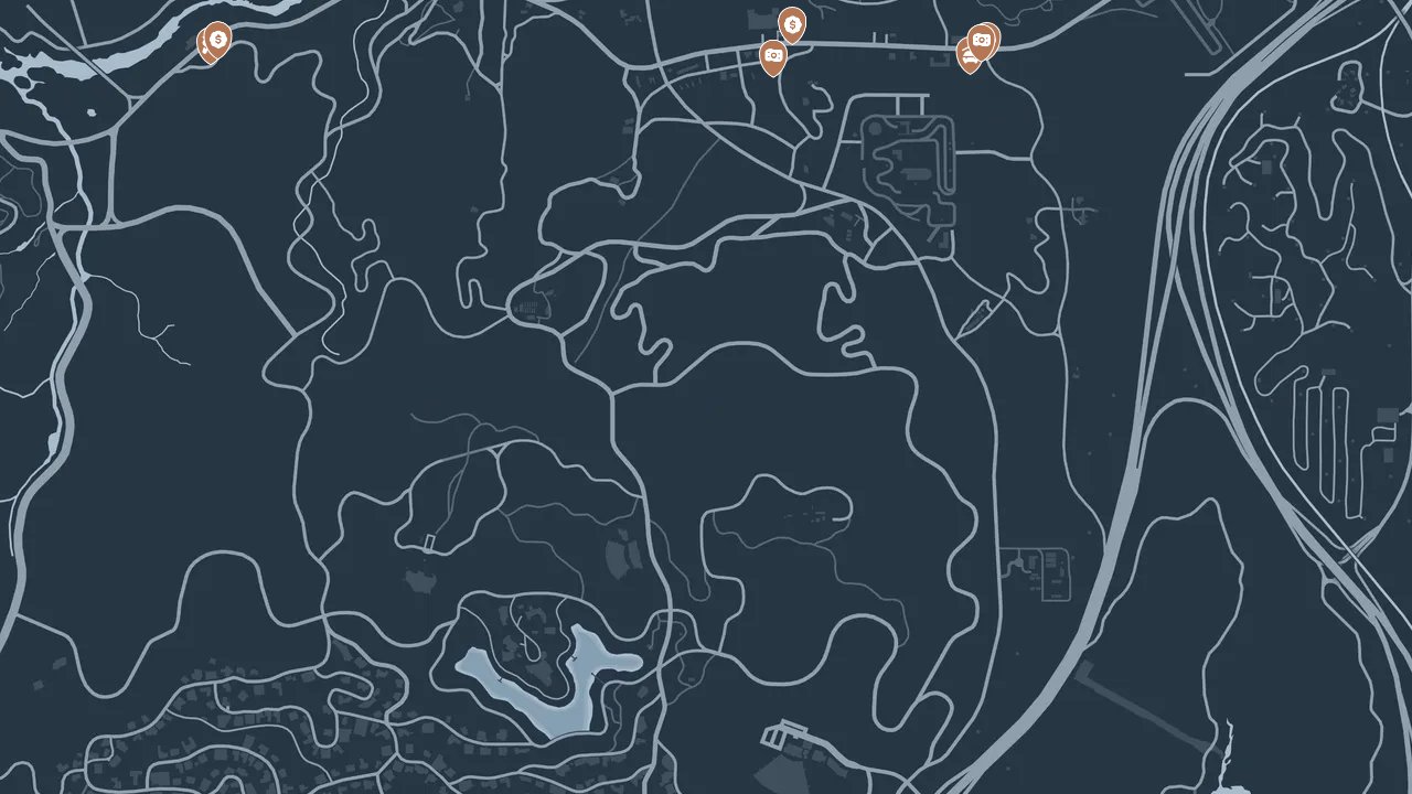 Grand Theft Auto V interactive map filtered to show only Points of Interest markers