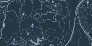 Grand Theft Auto V interactive map filtered to show only Weapons and Armor markers