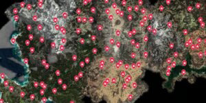 Horizon Forbidden West interactive map filtered to show only Machines markers