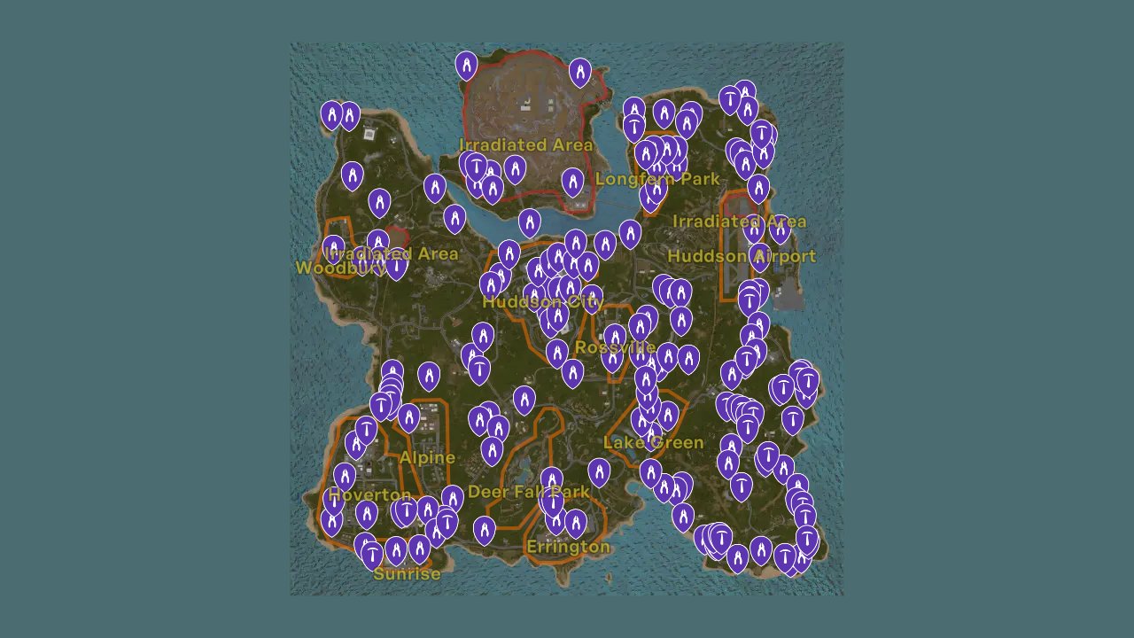 Humanitz interactive map filtered to show only Resources markers