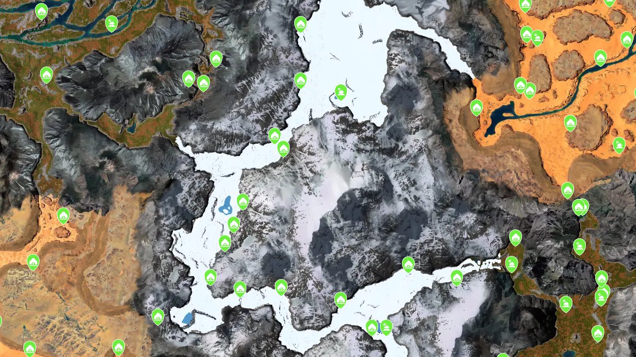 Icarus interactive map filtered to show only Locations markers